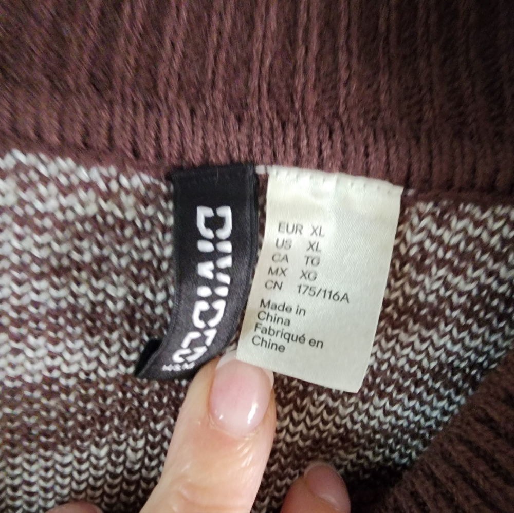 Divided Brown And White Patterned Turtleneck Swea… - image 2